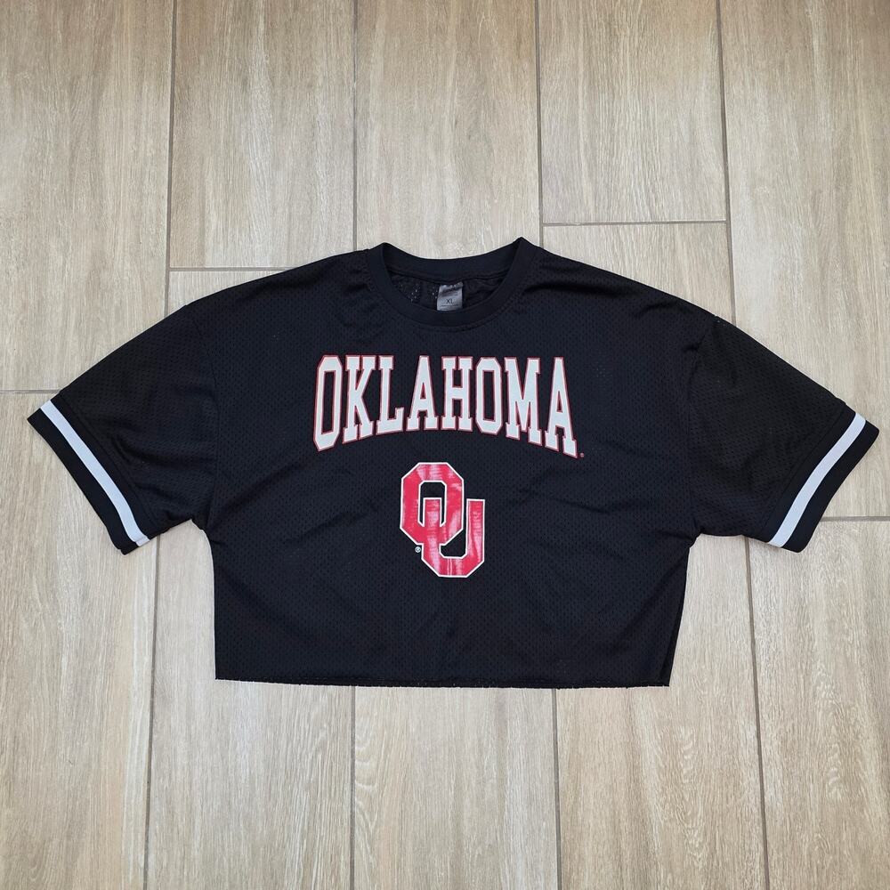 Oklahoma Sooners Cropped Mesh Tee XL Black OU Graphic Game Day Couture Top